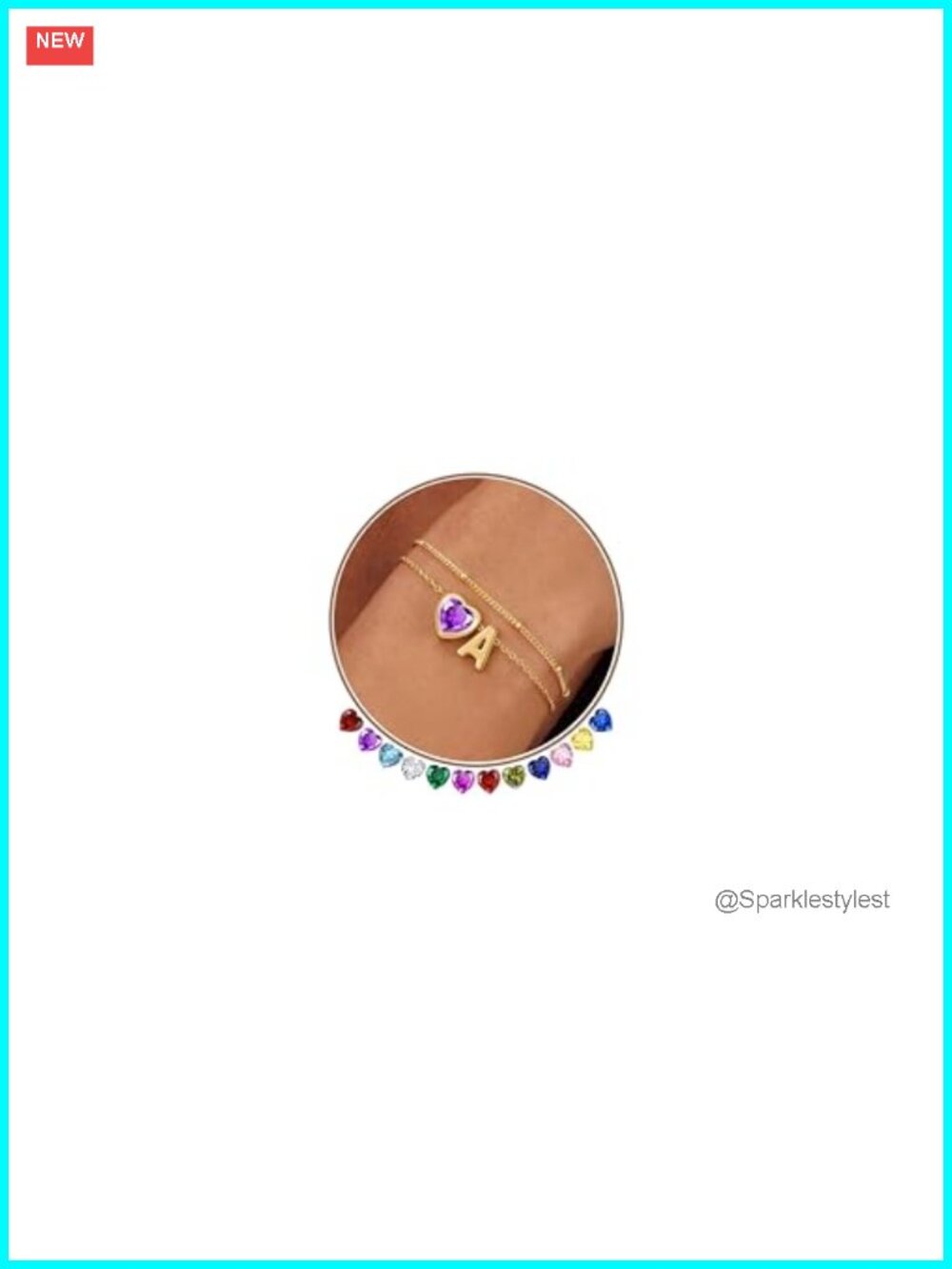 14K Gold Plated Heart Initial Birthstone Charm Bracelet